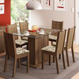 Conjunto Sala de Jantar Madesa Gales Mesa Tampo de Vidro com 6 Cadeiras