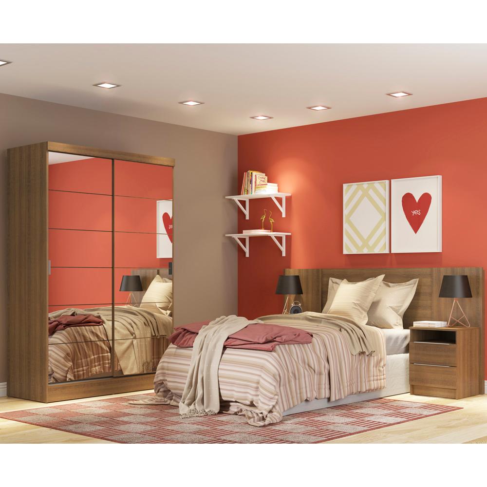 Quarto Completo com Guarda Roupa Luke e Cabeceira com 2 Criados Mudos Madesa - Rustic