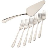 Kit Com Espatula Para Bolo + 6 Garfos Para Sobremesa, Conjunto Bolo 7 Peças