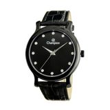 Relogio Champion Feminino Grande Preto Pulseira De Couro