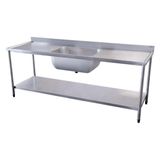 Mesa com Cuba e Prateleira Lisa Atual Inox em Aço Inox 304 MC-PL 1 Metro
