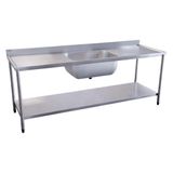 Mesa com Cuba e Prateleira Lisa em Aço Inox 304 Mc-pl 2 Metros Atual Inox