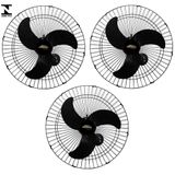 Ventilador de Parede Turbão 60cm Bivolt Preto Oscilante 190w - Kit 3 unidades