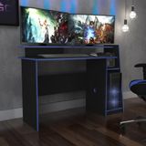 Mesa Escrivaninha Gamer Para Computador Home Office Nicho Para Cpu Quarto Preto E Azul