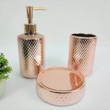 Kit Banheiro Rose Gold Saboneteira Dispenser Escova 3pç