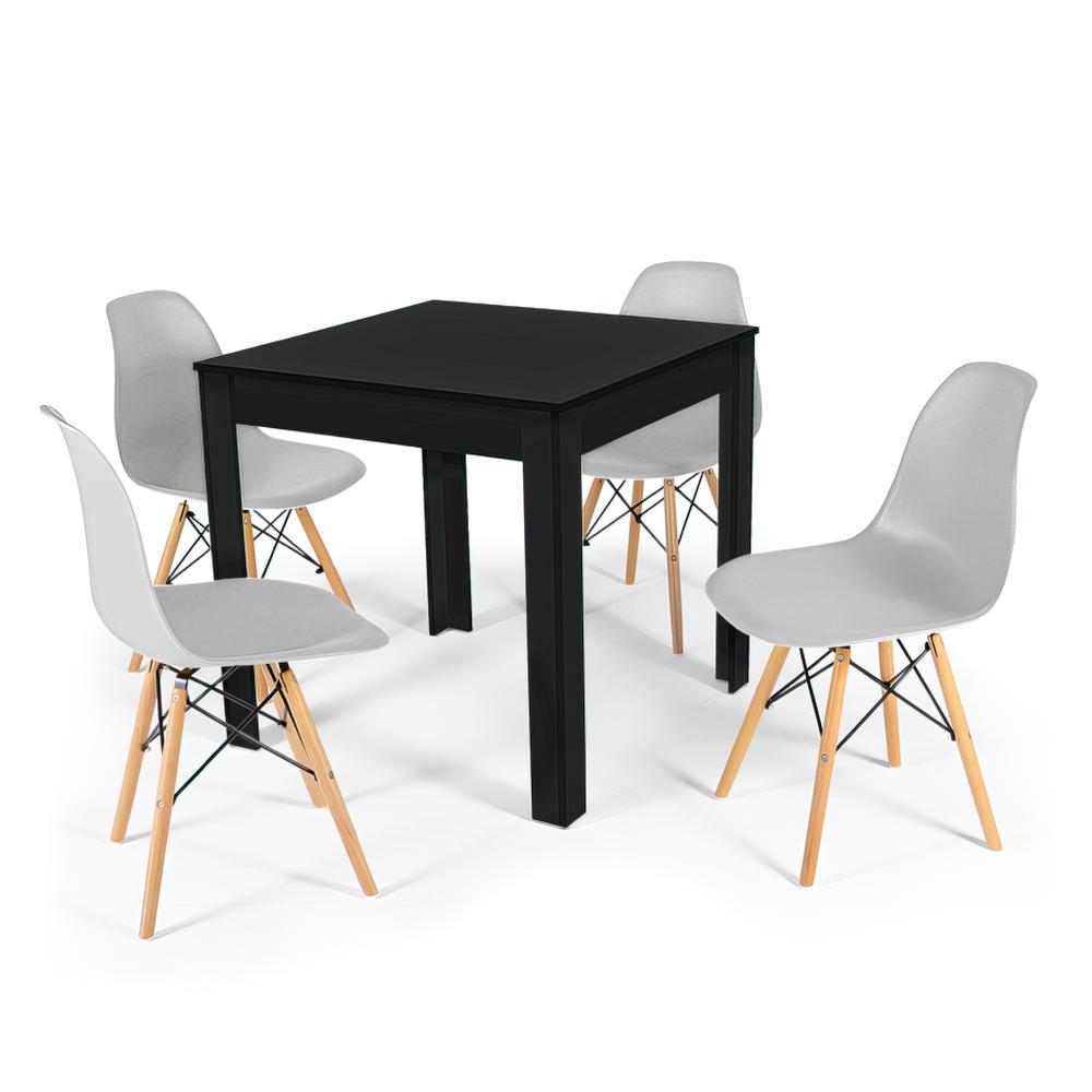 Conjunto Mesa De Jantar Quadrada Sofia Preta 80x80cm Com 4 Cadeiras Eames Eiffel - Cinza