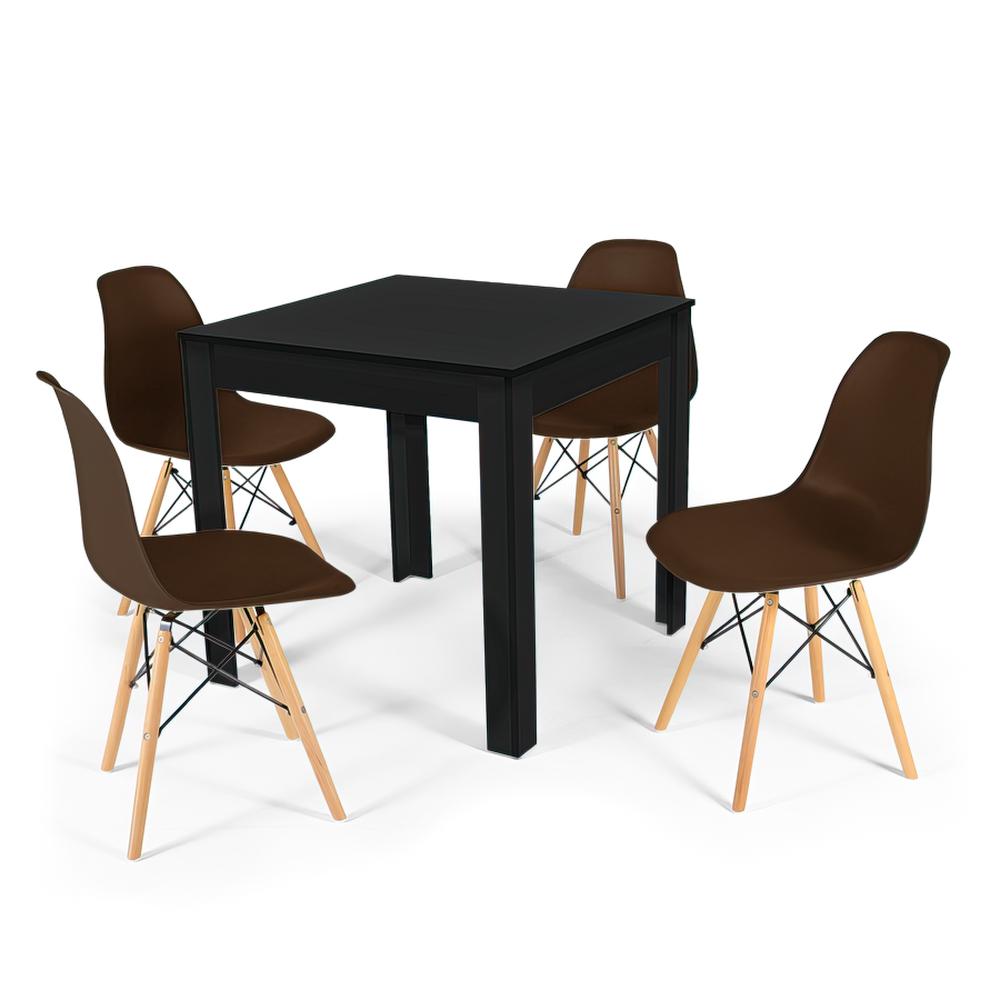 Conjunto Mesa De Jantar Quadrada Sofia Preta 80x80cm Com 4 Cadeiras Eames Eiffel - Marrom