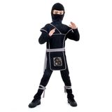 Fantasia Ninja Preto e Cinza Longo Infantil - Guerreiro Ninja P