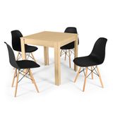 Conjunto Mesa De Jantar Quadrada Sofia Natural 80x80cm Com 4 Cadeiras Eames Eiffel - Preto