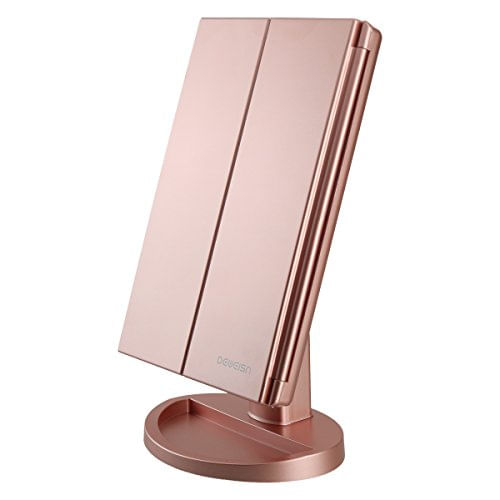 Deweisn Tri-fold Iluminado Vanity Mirror Com 21 Luzes Led, Tela De Toque E Ampliação 3x/2x/1x, Dois Modos De Alimentação Compõem Espelh