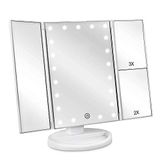 Deweisn Tri-fold Iluminado Vanity Mirror Com 21 Luzes Led, Tela De Toque E Ampliação 3x/2x/1x, Dois Modos De Alimentação Compõem Espelh