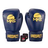 Kit Luva Boxe Muay Thai New Prospect Mks Combat Blue Yellow Com Bandagem Preta 10 Oz