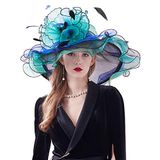 Z&amp;x Womne&#39;s Dual-use Organza Church Kentucky Derby Hat Bow Fascinator Clip Wide Brim Ruffles Wedding Hat Blue Green, 03a- Verde E Preto, On