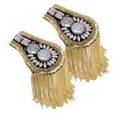 Blazer Shoulder Epaulets Tassel Chain Metal Epaulettes Beads Punk Fringe Epault By The Pair 3 Color Options (ouro)