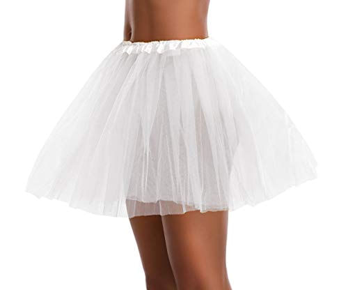 Feminino, Adolescente, Adulto Clássico Elástico 3, 4, 5 Camadas De Tutu De Tulle Tutu (um Tamanho, 3caminha-branco)