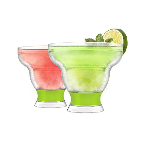 Host Freeze Margarita Glass Isolado Gel Chiller, Plástico Double Wall Frozen Cocktail Glasses, Conjunto De 2 Xícaras, 12 Oz, Verde