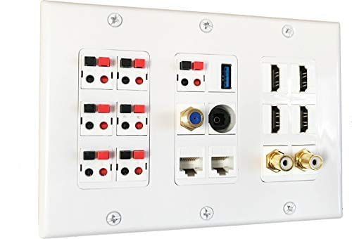 Diytech Premium Speaker Wall Plate, 7 Alto-falantes, 4 Hdmi, 2 Rca Subwoofer, 2 Cat6 Ethernet, 1 Usb 3.0, 1 Audio Toslink, 1 Gold Coax, 3 Ga