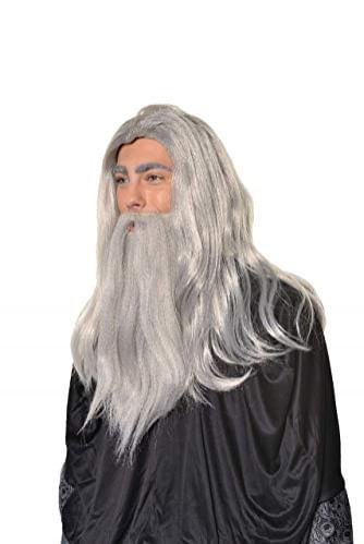 Halloween Cosplay Wizard, Feiticeiro, Warlock Wig &amp; Beard Set H0554 Grey