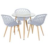 Mesa Redonda Tampo De Vidro 80 Cm + 3 Cadeiras Cinza