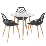 Mesa Redonda Tampo De Vidro 80 Cm + 3 Cadeiras Preto