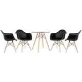 Mesa Redonda Tampo De Vidro 70 Cm + 4 Cadeiras Preto