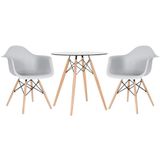 Mesa Redonda Tampo De Vidro 70 Cm + 2 Cadeiras Cinza Claro