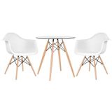 Mesa Redonda Tampo De Vidro 70 Cm + 2 Cadeiras Branco
