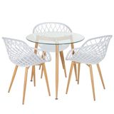 Mesa Redonda Tampo De Vidro 80 Cm + 3 Cadeiras Branco