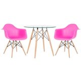 Mesa Redonda Tampo De Vidro 80 Cm + 2 Cadeiras Rosa Pink