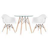 Mesa Redonda Tampo De Vidro 80 Cm + 2 Cadeiras Branco