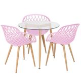 Mesa Redonda Tampo De Vidro 80 Cm + 3 Cadeiras Rosa Claro