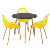 Mesa Redonda 80 Cm Preto + 3 Cadeiras Amarelo Amarelo