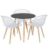 Mesa Redonda 80 Cm Preto + 3 Cadeiras Branco Branco