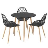 Mesa Redonda 80 Cm Preto + 3 Cadeiras Preto