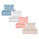 Kit 4 Lençois Solteiro + 4 Fronhas  Azul/Bege/Branco/Salmão 100% Algodão Teka