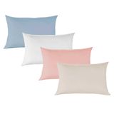 Kit 4 Fronhas Solteiro Azul/Bege/Branco/Salmão 100% Algodão Teka