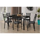 Conjunto De Mesa 4 Cadeiras Vidro Preto Fosco Rattan