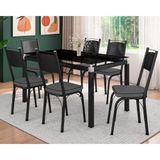 Conjunto De Mesa 6 Cadeiras Vidro Preto Fosco