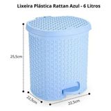 Lixeira Com Pedal 6 Litros - Talhada Em Rattan - Azul