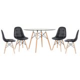 Mesa Eames Com Tampo De Vidro 120 Cm + 4 Cadeiras Estofadas Eiffel Botonê Preto