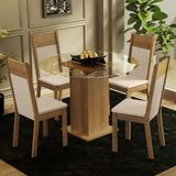 Conjunto Sala De Jantar Madesa Beta Mesa Tampo De Vidro Redondo 4 Cadeiras - Rustic/crema/bege