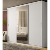 Guarda-roupa Casal THB Prime Glass 3 Portas de Correr 4 Gavetas e Espelho Branco Sensitive