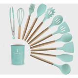 Jogo Com 12 Peças Utensílios Silicone Cozinha Verde