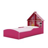 Cama Infantil com proteção lateral e cabeceira casinha casinha Gelius - Pink Ploc