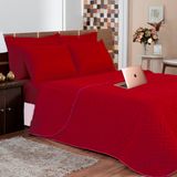 Cobre Leito Luxo Matelado Casa Dona Casal + 4 porta Travesseiros e Lençol Vermelho