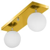 Lustre Luminária Retangular Duplo Dourado Orby Bolinha