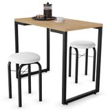 Conjunto Mesa De Cozinha Prattica Industrial 90cm Com 2 Banquetas F02 Nature/branco - Mpozenato