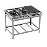 Fogão Industrial 4 Bocas 30x30 Aço Inox Com Chapa Sem Forno Cristalaço