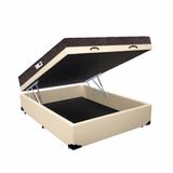 Cama Box Baú King Colchão Espuma D45 Bordado + Box Sintético Bege Serra Negra 62x193x203