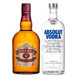 Kit Whisky Escocês Chivas regal 12 anos 1litro + Vodka sueca Absolut Natural 1litro